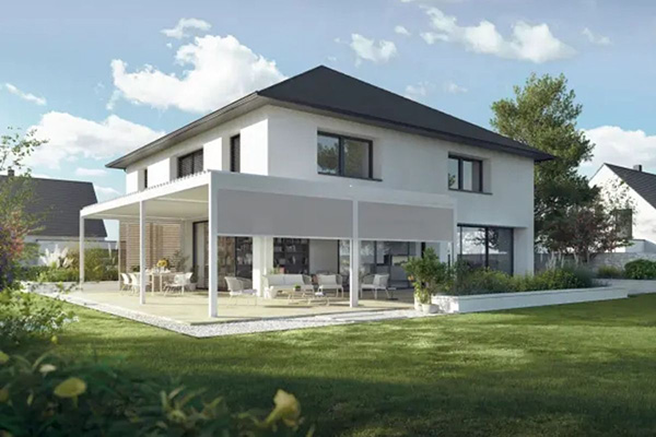 Lamellendach mit seitlichen Windschutz Markisen